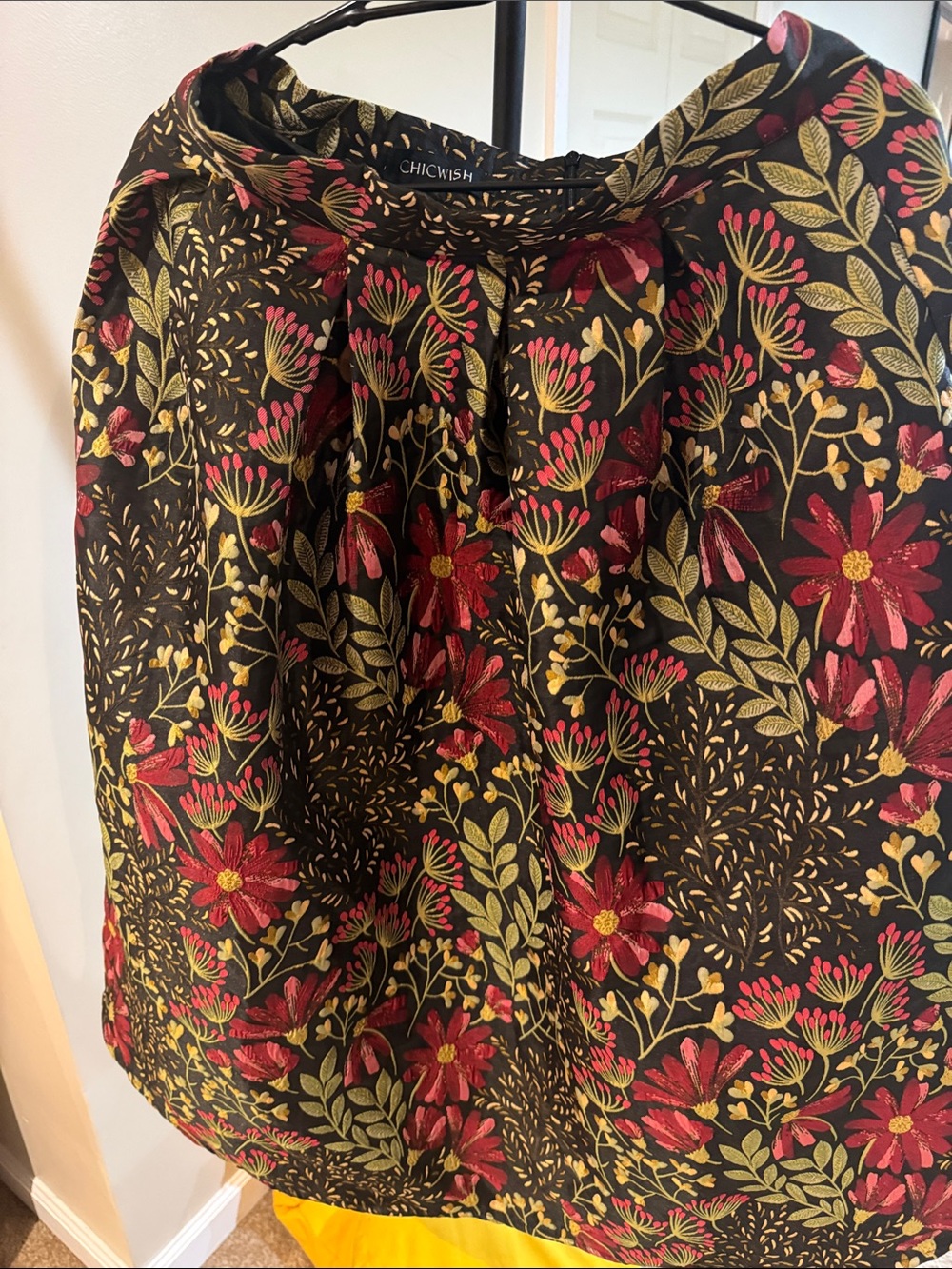 Chicwish Black Skirt with Red & Gold Floral Print